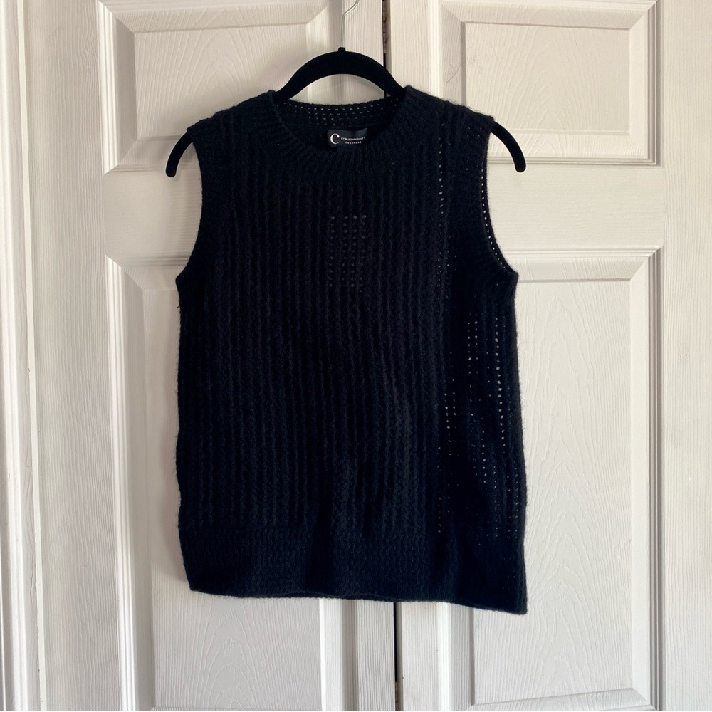C by Bloomingdale's Cashmere Crochet Crewneck Sweater‎ Vest BLACK SMALL